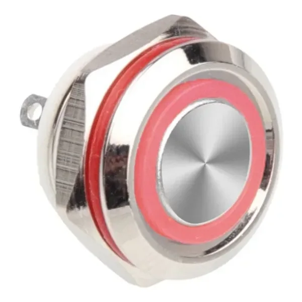 WD12C1-Pin-P1-E 12mm Düz Yaylı Işıklı Metal Buton - Kırmızı