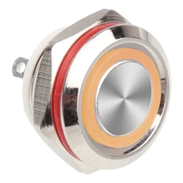 WD12C1-Pin-P1-E 12mm Düz Yaylı Işıklı Metal Buton - Sarı