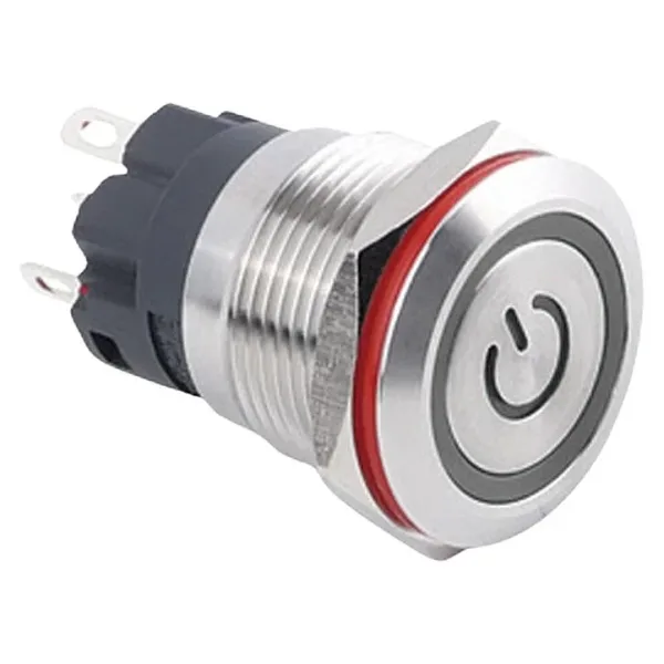 WD19A-P1Z-EC 19mm Düz Anahtarlı Işıklı Power Metal Buton - Beyaz
