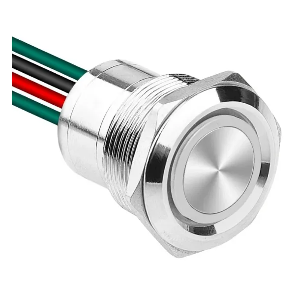WD22D1-P2Z-E 22mm Düz Anahtarlı Işıklı Kablolu Metal Buton - Beyaz