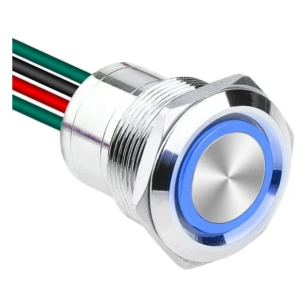 WD22D1-P2Z-E 22mm Düz Anahtarlı Işıklı Kablolu Metal Buton - Mavi