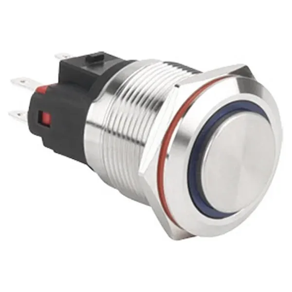 WD22E-G1-E 22mm Çıkık Yaylı Işıklı Metal Buton - Mavi