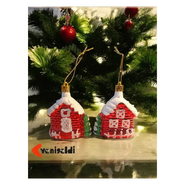 Yenigeldi 2 Adet 8.5 Cm Yılbaşı Dağ Evi Dilek Ev Çam Ağacı Süsü Parti Yılbaşı Süslemeleri T30-2