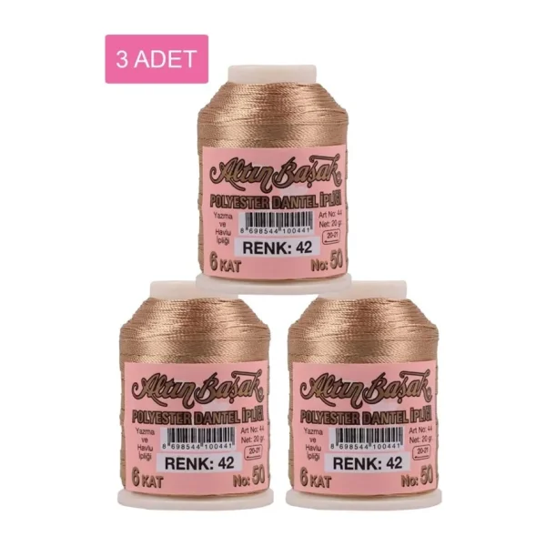 3 Adet Altınbaşak Oya ve Dantel İpi 20 gr - Royaleks - No: 042