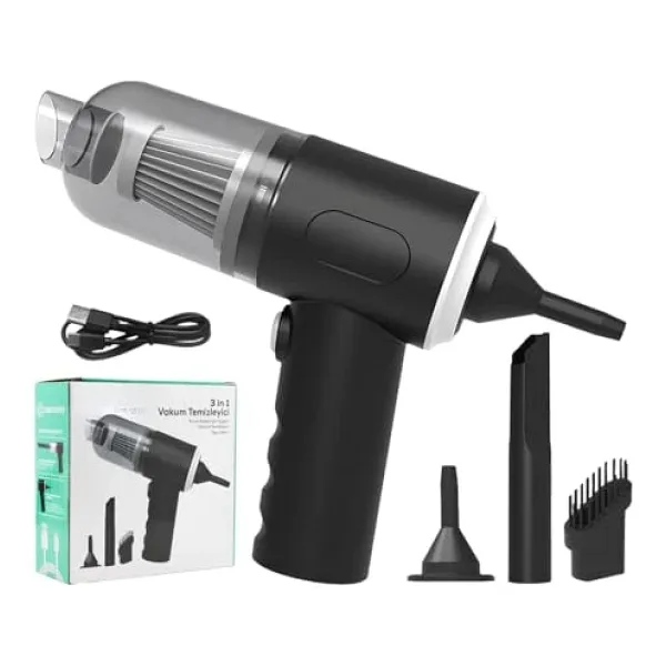 Araç Oto Süpürgesi Şarjlı 120W 6.000Pa - Üfleme Özellikli Mini El Süpürgesi Oto Ofis Klavye Kasa Vakum Şişirme Seti