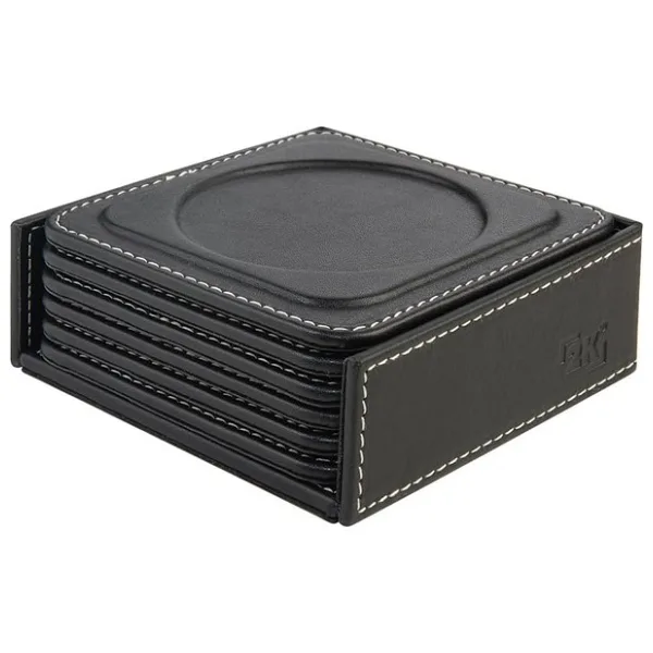 Bardak Altlığı,6 Lı Set,masaüstü Yuvarlak Cup Coaster,vegan Suni Deri,11x11 Cm.,siyah