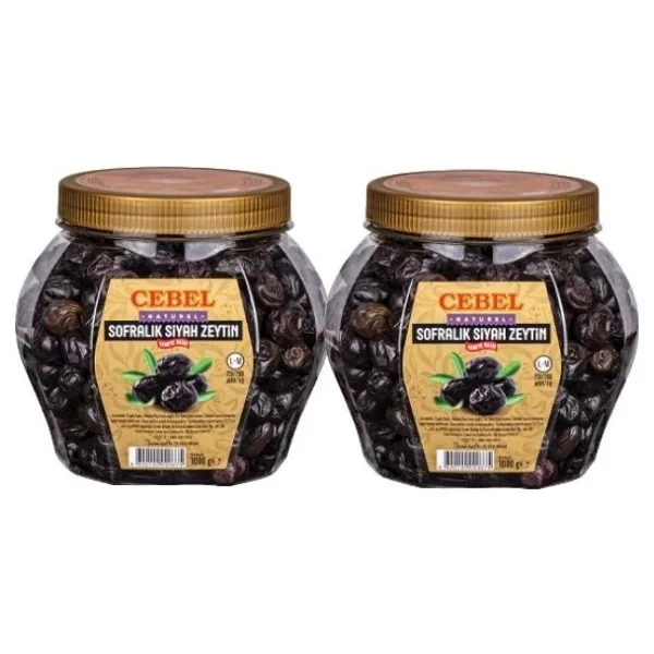Cebel Lezzet Paketi Cebel Siyah Zeytin 1000 gr Pet (Çok Iri) (L-M 231-290) (2 Adet 1000 Gr) - 2 kg