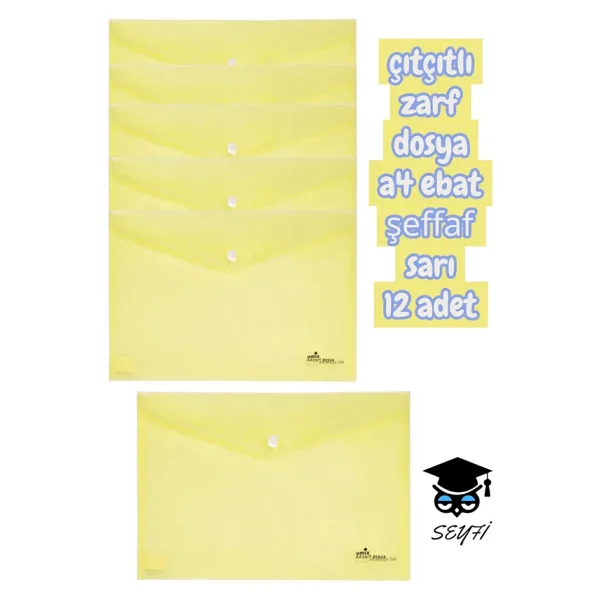 çıtçıtlı zarf dosya a4 ebat şeffaf renk seçenekleriyle plastik zarf dosya