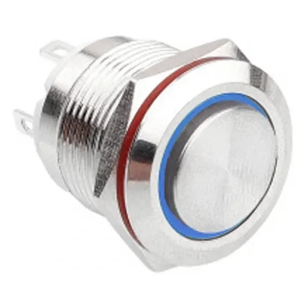 D36 16mm Metal Mavi Halka Ledli Yaylı Buton 12V