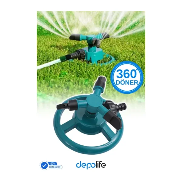 Depolife Bahçe Sulama Fıskıyesi Hortum Klipsli Yağmurlama Fiskiyesi 360 Derece Döner Başlık Ayarlanır Nozul