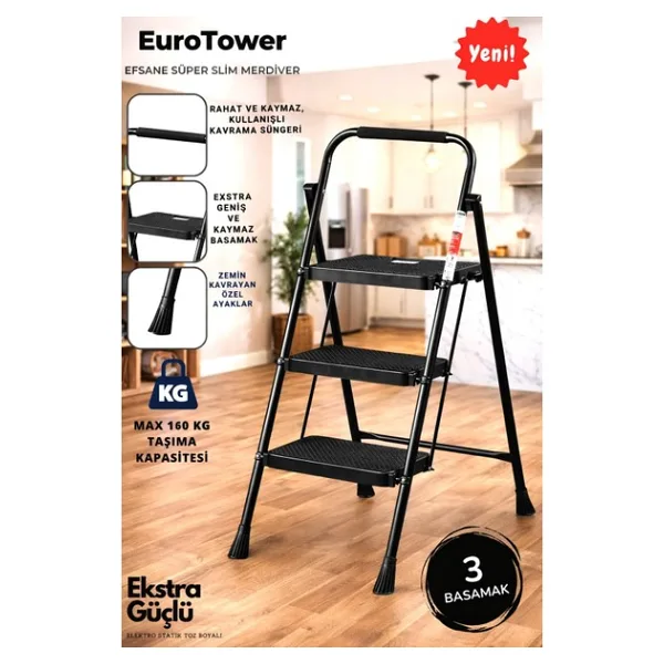 Ertekpa 3 Basamak Siyah Merdiven Geniş Basamaklı Eurotower, Et3