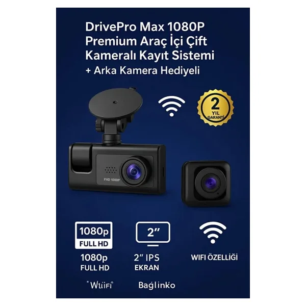 FİOPLUS FP-01 Siyah 1080p Araç içi 3 Kameralı Lcd Ekranlı Gece Görüşlü , G-sensör , Geri Görüş Kamera