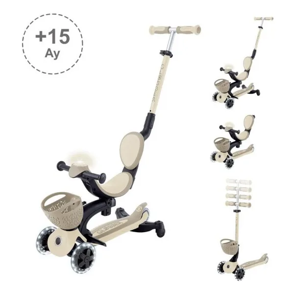 Globber Go Up Baby 360 Işıklı Bej 3 Tekerlekli Oturaklı Çocuk Scooter
