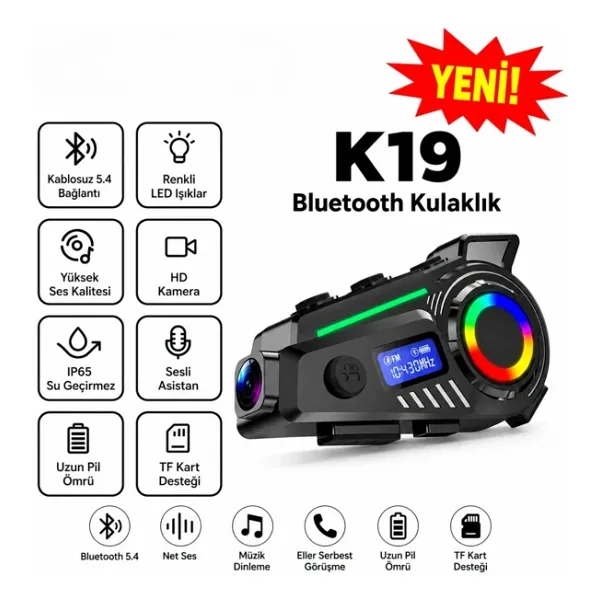 Glr K19 Kameralı Kask Kulaklığı Motosiklet İnterkom Bluetooth 5.4 Gps Sürüş Kayıt Cihazı