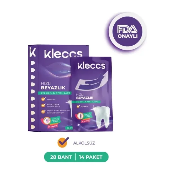 kleccs Diş Beyazlatma Bandı, Hızlı Beyazlık, 14 Paket-28 Bant, Günlük ve Bireysel Kullanıma Uygun