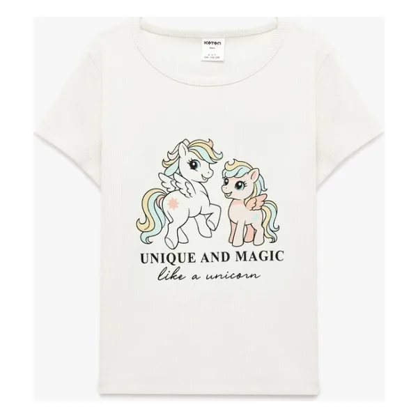 Koton Tişört Kısa Kollu Bisiklet Yaka Unicorn Baskılı Pamuklu - 12 - 18 Ay - Ekru