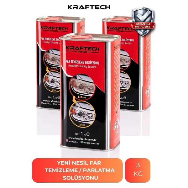 Kraftech Yeni Nesil Premium I Buharlı Far Temizleme Sıvısı Ve Parlatma Solüsyonu I Kloroform Uyumlu 3 Kg