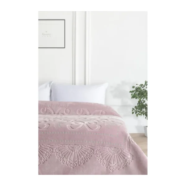 Merinos Pırıltı 220x240 cm Pudra Emboss Çift Kişilik Battaniye