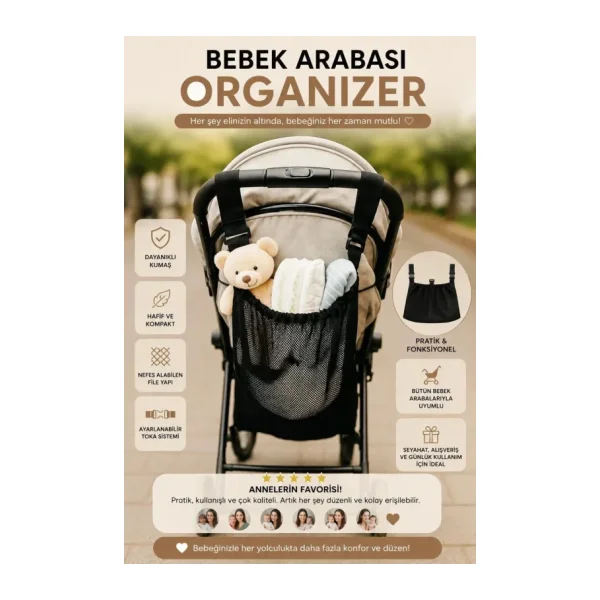 MorPort Bebek Arabası Organizer I Bebek Arabası Organizer Çanta I Anne Bebek Arabası Düzenleyici