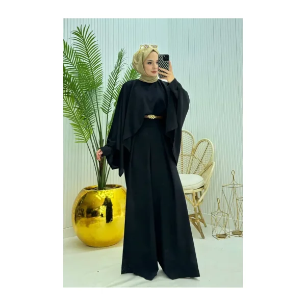 Neşeli Butik kadın pelerinli kemer detaylı tesettür tulum NMS061