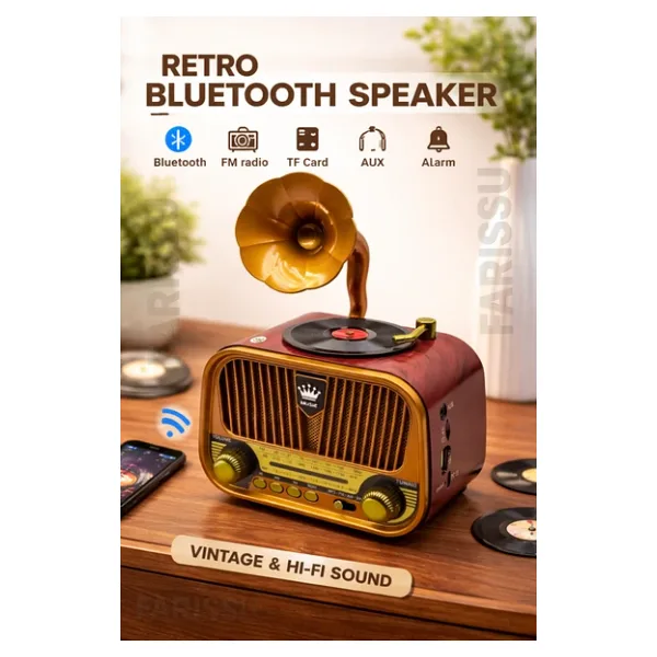 Nostaljik Gramofon Tasarımlı Bluetooth Radyo - Fm/Am/Sw - Usb & Tf Kart Destekli - Type-C Şarjlı