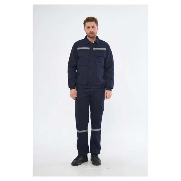 Orange Safety Iş Takımı 7/7 Gabardin %100 Pamuk Kapitoneli Reflektörlü Kışlık Lacivert - 2XL