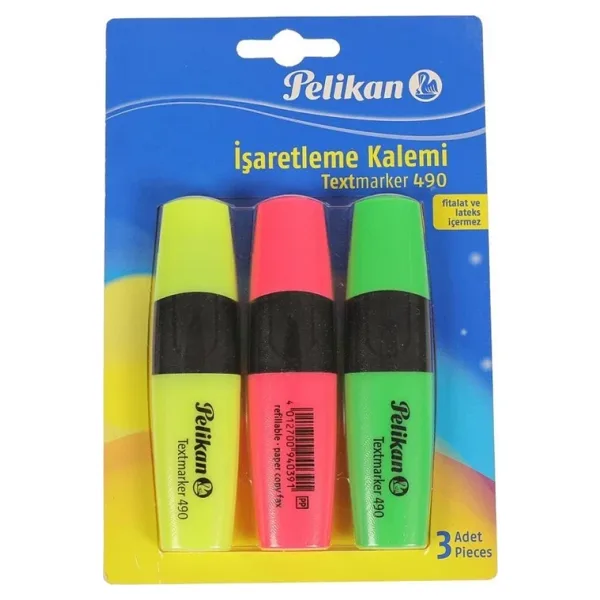 Pelikan 490 Fosforlu Isaretleme Kalemi 3 Renk Sari-Pembe-Yesil Pl940300ikmt03