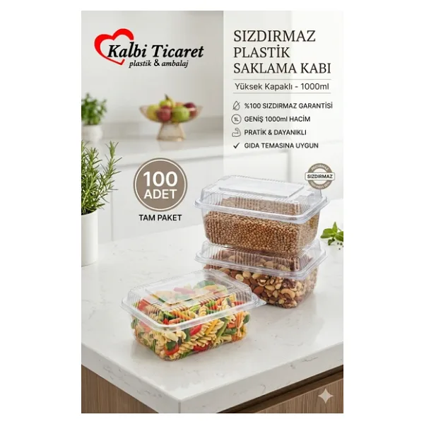 Plastik Kurabiye Kabı 1000 Gr 100'Lü Plastik Yüksek Kapaklı Kase Saklama Kabı Şeffaf Sızdırmaz Kap