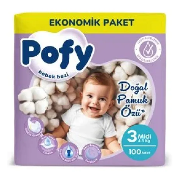 Pofy 3 Numara Midi 100'lü Bebek Bezi