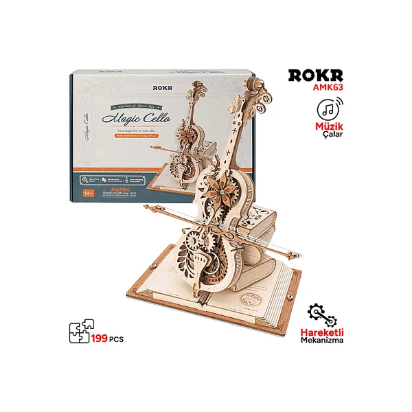 Rokr AMK63 Çello Müzik Kutusu Hareketli Ahşap Maket