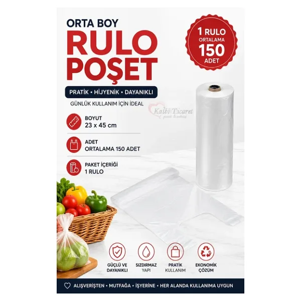 Rulo Poşet Orta Boy Hışır Atlet Poşet Beyaz Poşet Market Manav Poşeti Çöp Poşeti