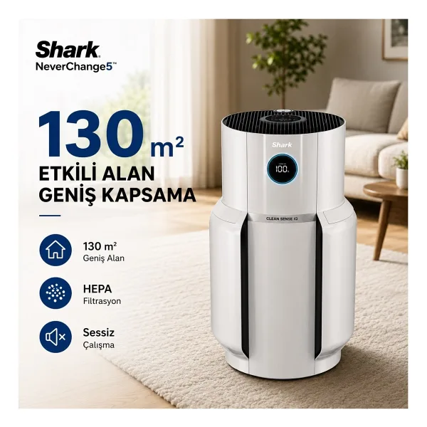 Shark 130 M2 Hepa Aktif Karbon Hava Temizleyici Cihaz Pm2.5 Beyaz Geniş Alan