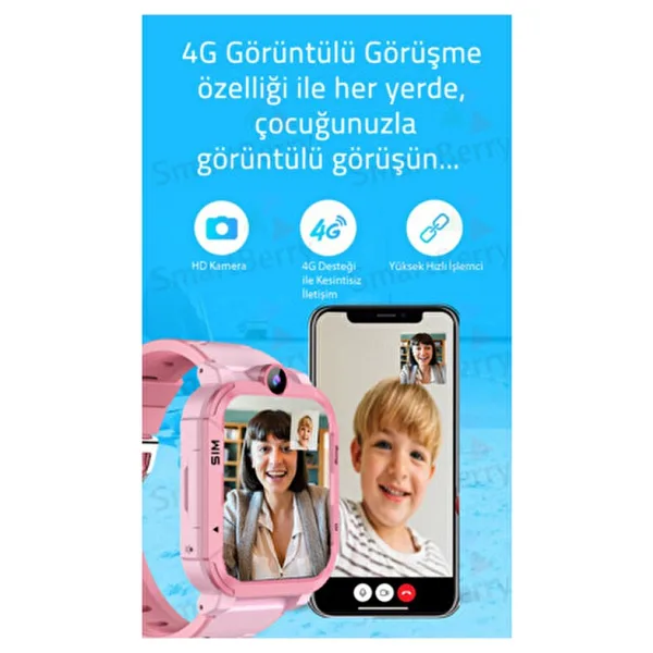 Smartberry Z34 Görüntülü Görüşme Gps Wıfı Net Konum Gizli Dinleme Akıllı Çocuk Takip Saati Sim Kartlı - Mavi