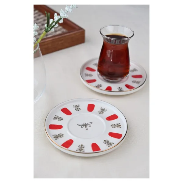 Tabak Evi Acem Zade Kırmızı 12.5 cm 2'li Çay Tabağı