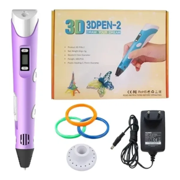 Tastech 3D Kalem Yazıcı 3D Pen-2 yeni model 3 boyutlu yazıcı kalem seti oled ekranlı adaptörlü