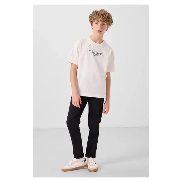 TOMMY LIFE Siyah Standart Fit Dokuma Hafif Esnek Chino Erkek Çocuk Pantolon - 11272