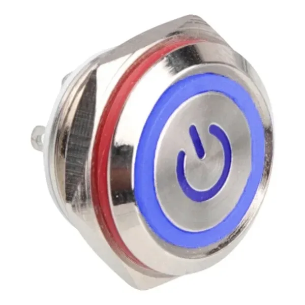 WD16C1-Pin-P1-EC 16mm Düz Yaylı Işıklı Metal Buton - Mavi