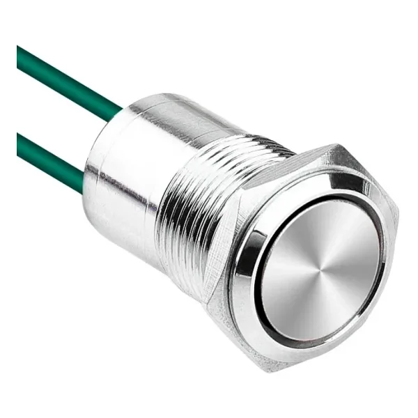 WD16D1-P2 16mm Düz Yaylı Kablolu Metal Buton