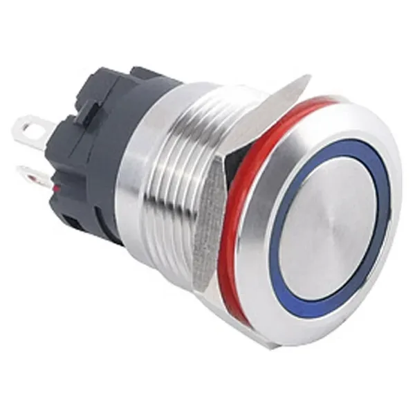 WD19A-P1Z-E 19mm Düz Anahtarlı Işıklı Metal Buton - Mavi