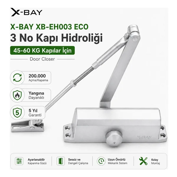 X-Bay XB-EH003 Eco 3 Numara Kapı Hidroliği - 45-60 kg Kapılar Için