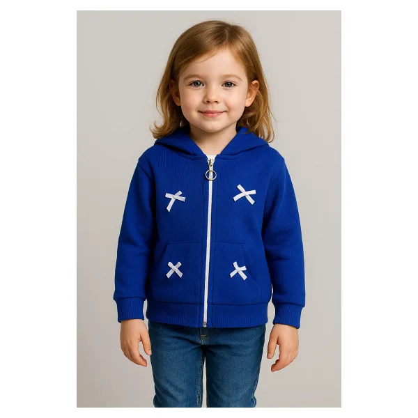 Yalçınoğlu Kids Kız Çocuk Kapüşonlu Fermuarlı Sweatshirt I Fiyonklu Detaylı Yumaşacık I Okul, Kreş I