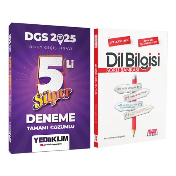 Yediiklim 2025 DGS Tamamı Çözümlü Süper 5 li Deneme ve AKM Dil Bilgisi Soru Bankası Seti 2 Kitap