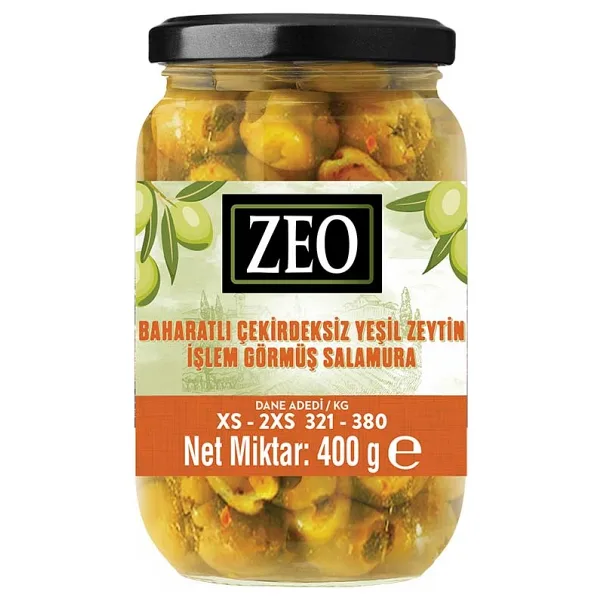 Zeo XS-2XS Baharatlı Yeşil Zeytin 400 gr