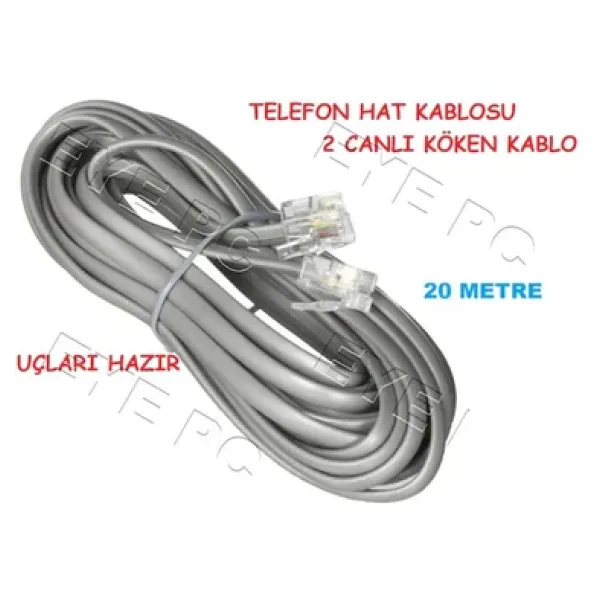 20 METRE 2 CANLI HAT KÖKEN TELEFON KABLOSU BİNA GİRİŞİ MODEM ARAS