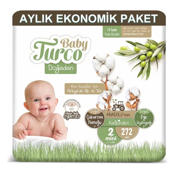 Baby Turco Doğadan 2 Numara Mini 68'li 4 Adet Bebek Bezi