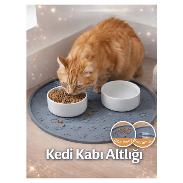 Beylini Kedi Köpek Mama Kabı Altlığı Kaymaz Su Geçirmez Beslenme Paspası Kolay Temizlenir Mama Su Altlığı (Gri)