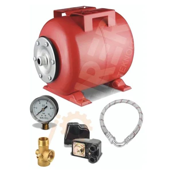 BÖHRER Crw50-i 50 Lt Full Set Yatay Hidrofor Genleşme Tankı - Manometre + Durug Şalter + Beşyol + 70cm Flex