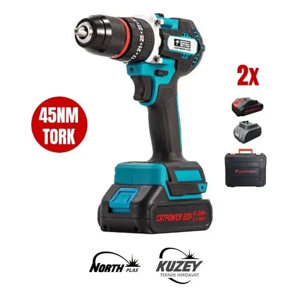 CATPOWER EL ALETLERİ CATPOWER 1325 Kömürsüz Darbeli Akülü Matkap 20V 2 Ah Lion