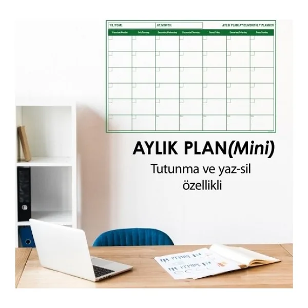 Cengo Aylık Planlayıcı Takvim Çizelgesi 56x85 Cm Kağıt Tahta Doldurulabilir Silgili Tahta Kalemi Hediye
