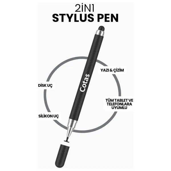 COTAS 2in1 Stylus Disk Pen Tablet Kalemi Telefon İpad Xiaomi Samsung Huawei Tüm Dokunmatik EkranlarUyumlu